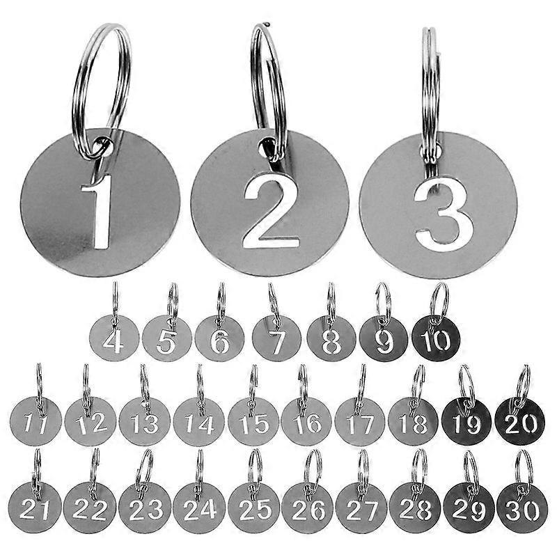 30Pcs Number ID Tags Key Chain Stainless Steel Numbered 1-30 Tags Round Shaped Numbered Tags