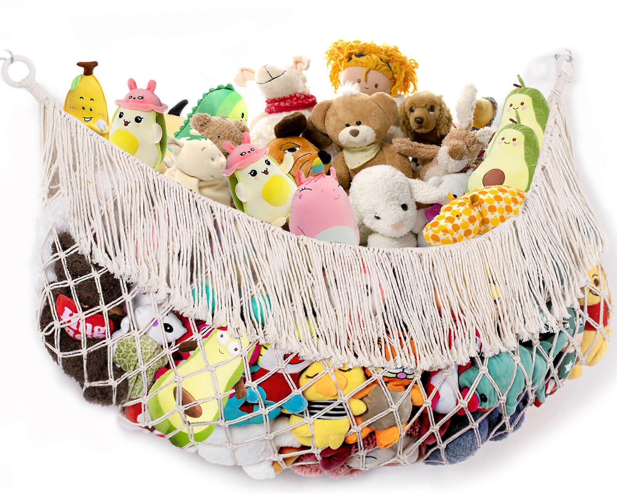 Stuffed Animal Hammock Extra Large Cream Storage Net for Plush Toys, Kids Room Organizer, Durable Nylon Material