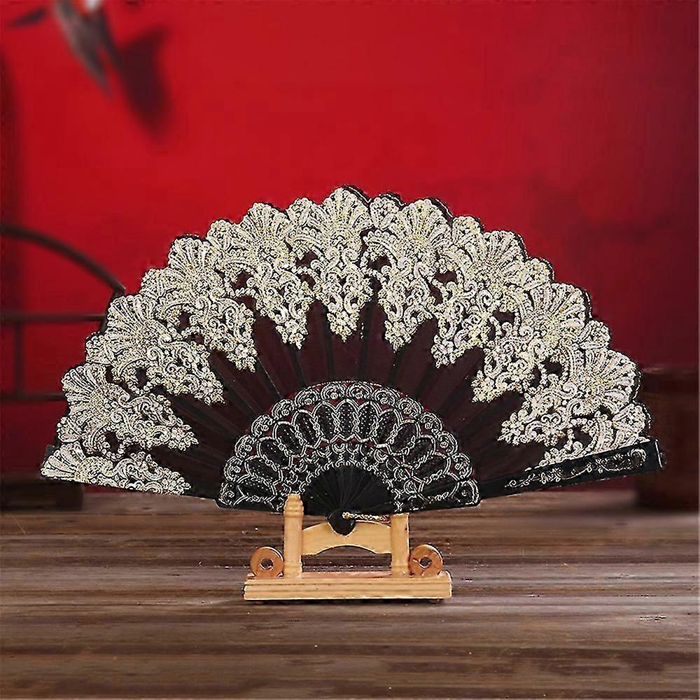 Retro Fan-shaped Folding Fan Elegantly Embellished With Gold Powder Chinese Art Craft Fan Thickened And Sturdy Small Fan