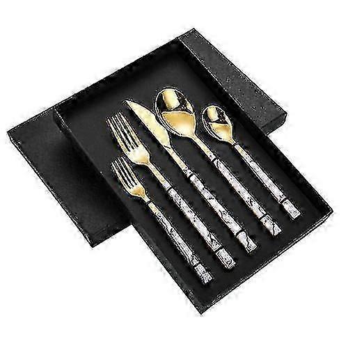 Cutlery Set, 5 - Piece Premium Flatware Set with Elegant Marble - Patterned Handles, Ideal for Dining and Gifting