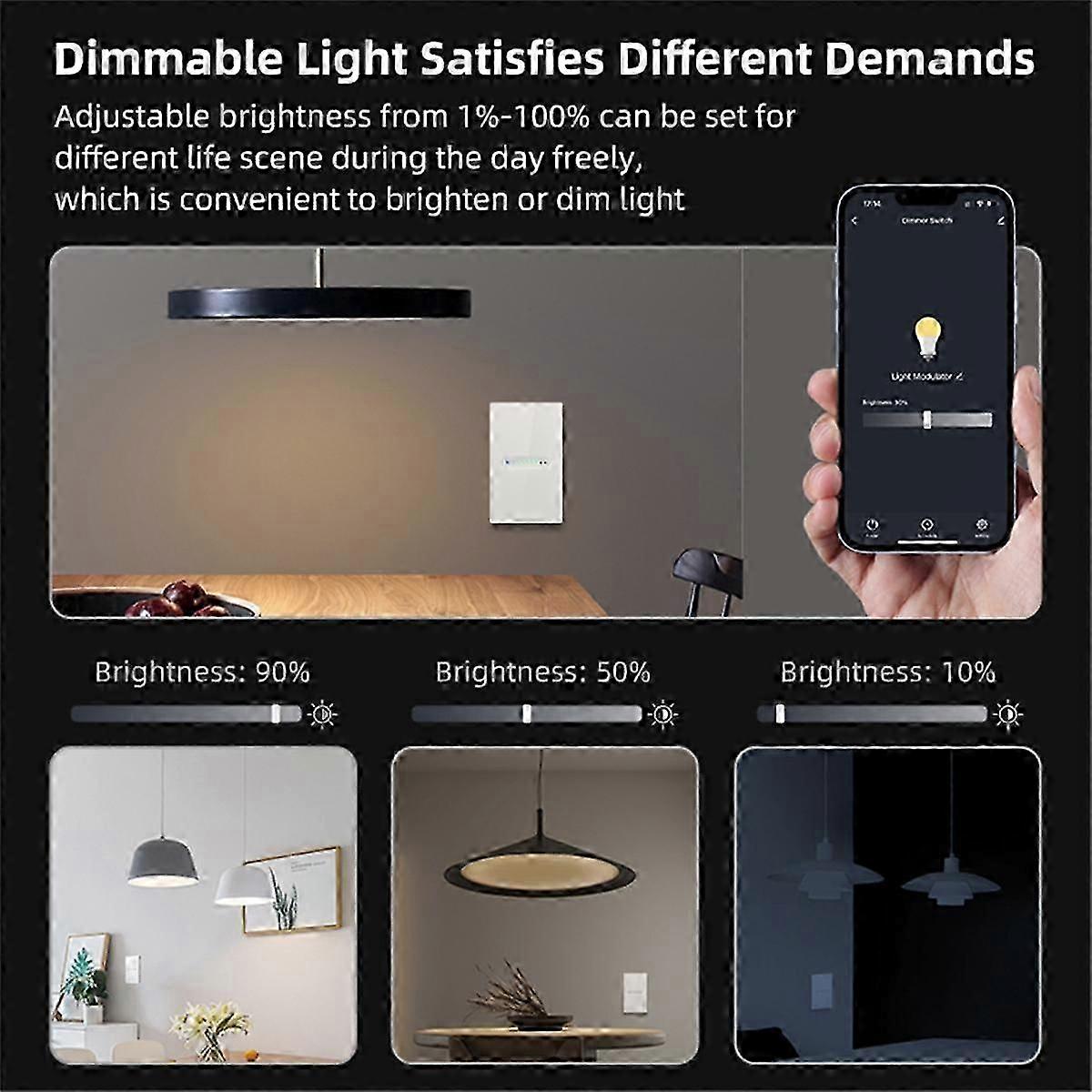 Tuya WiFi Smart Dimmer Switch 2 Gang Dimmer Light Switch Touch Panel APP Remote Control Works with