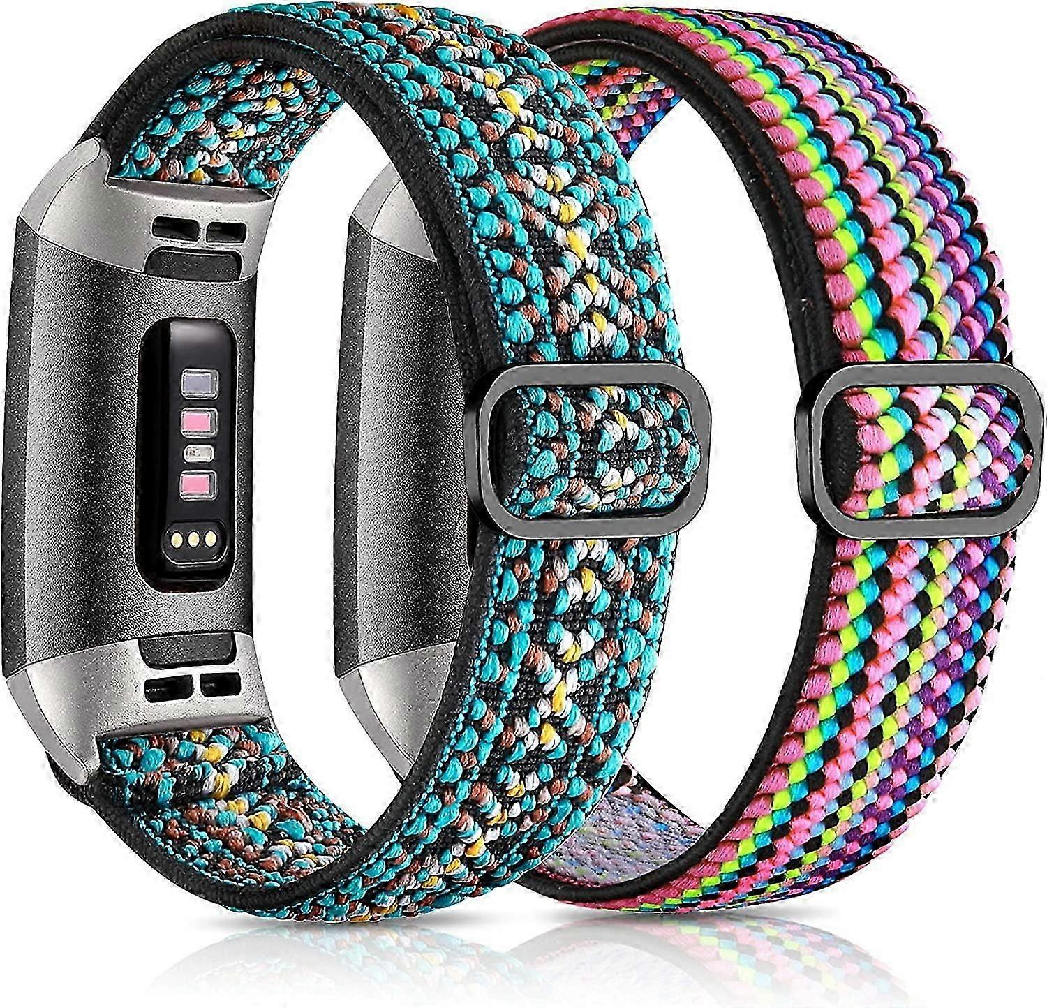 2 Pack Elastic Band for Fitbit Charge 4/Charge 3SE/Fitbit Charge 3 Bands for Women Men, Adjustable Stretch Breathable Nylon Fabric Pattern Replacement