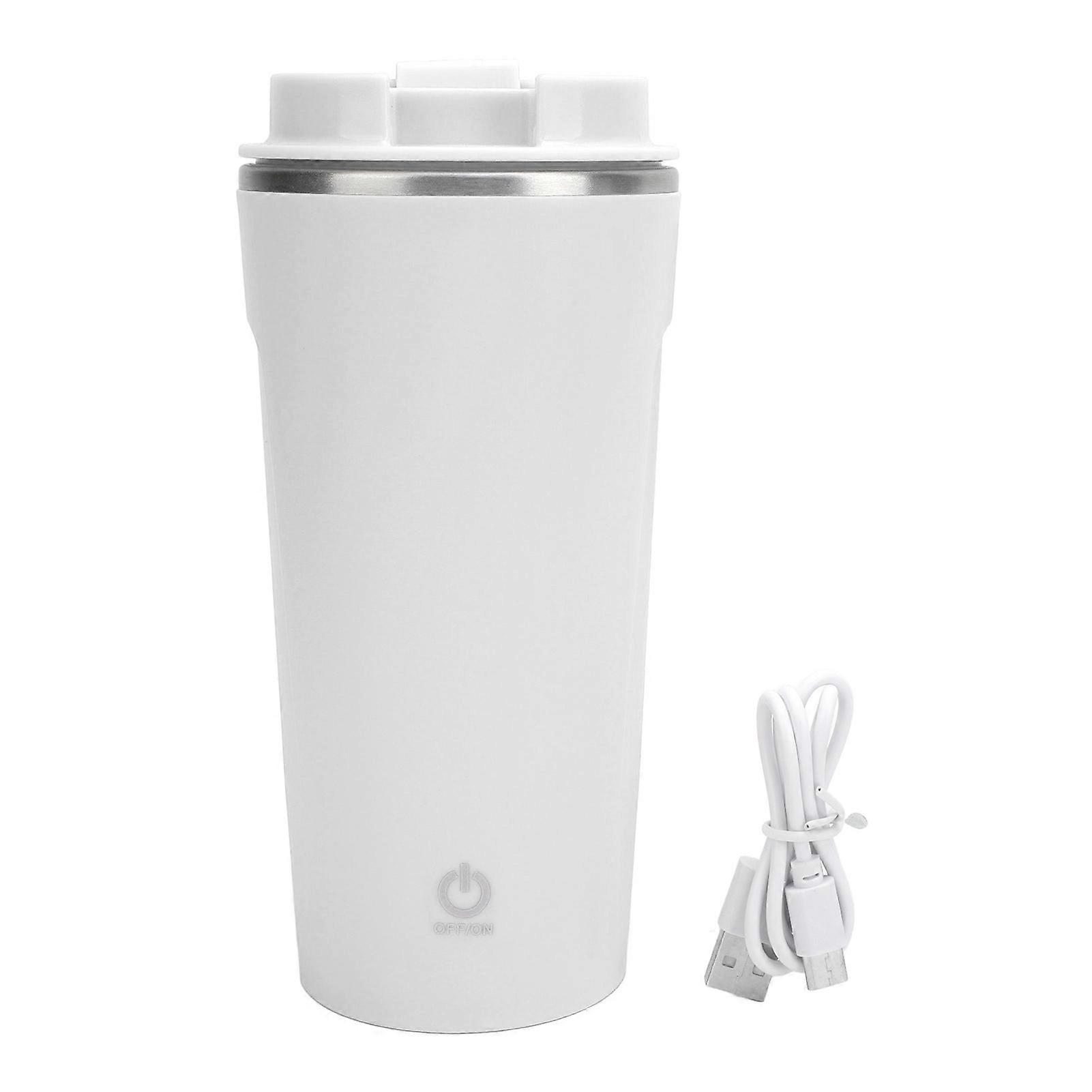 USB Rechargeable Self Stirring Coffee Mug Stainless Steel with Lid for Office Car Home White
