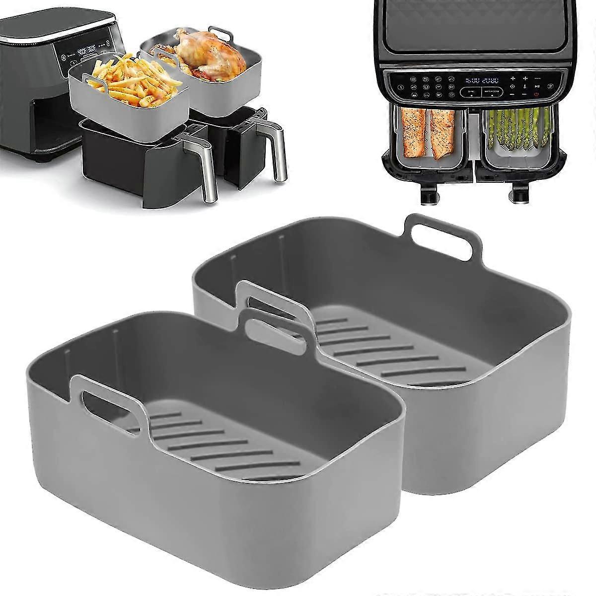 2pcs Silicone Liners For Ninjas Dual Air Fryer,reusable(grey)