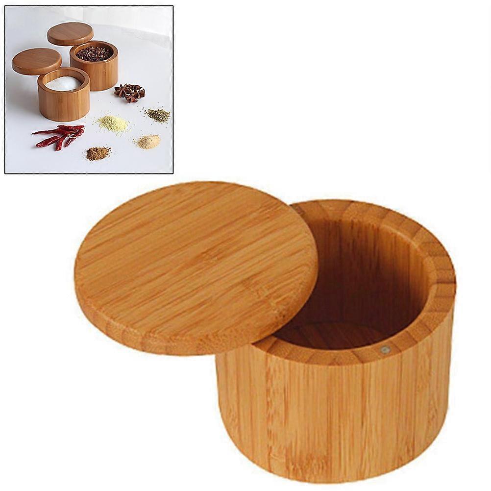Rustic Bamboo Spice Container Swivel Cover Storage Box