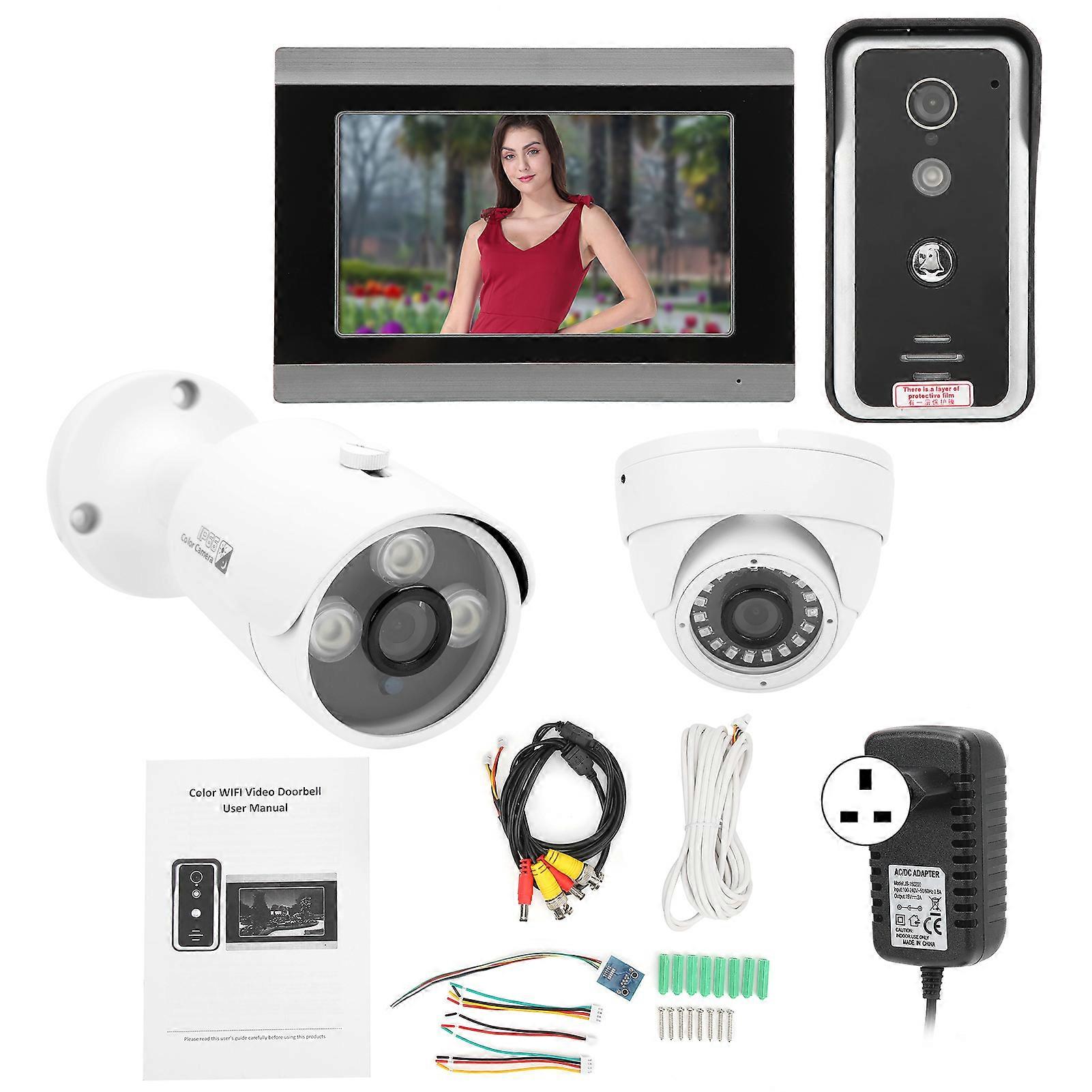 Wired Wifi Video Doorphone 7in Monitor Night Vision Intercom APP Remote with 2 AHD Cameras for Tuya 100‑240V