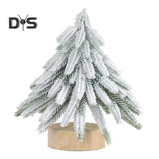 Miniature Christmas Tree Figurine Artificial Norfolk Green/Snow Flocked Pine Needle Xmas Tree with Wooden Base for Indoor Decor