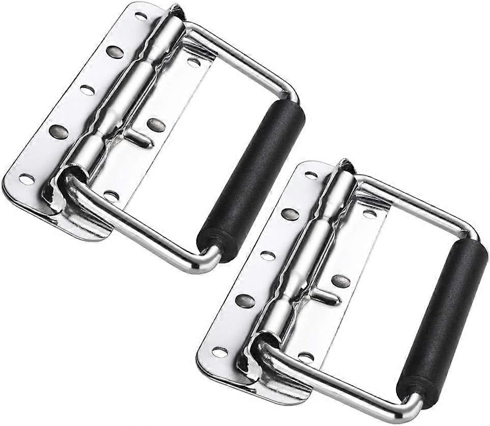 Folding Crate Handles Chest Ring Pull Handle Spring Collapsible Handle with Rubber Handle for Replacement Storage Boxes for Tool Boxes (140x40mm)