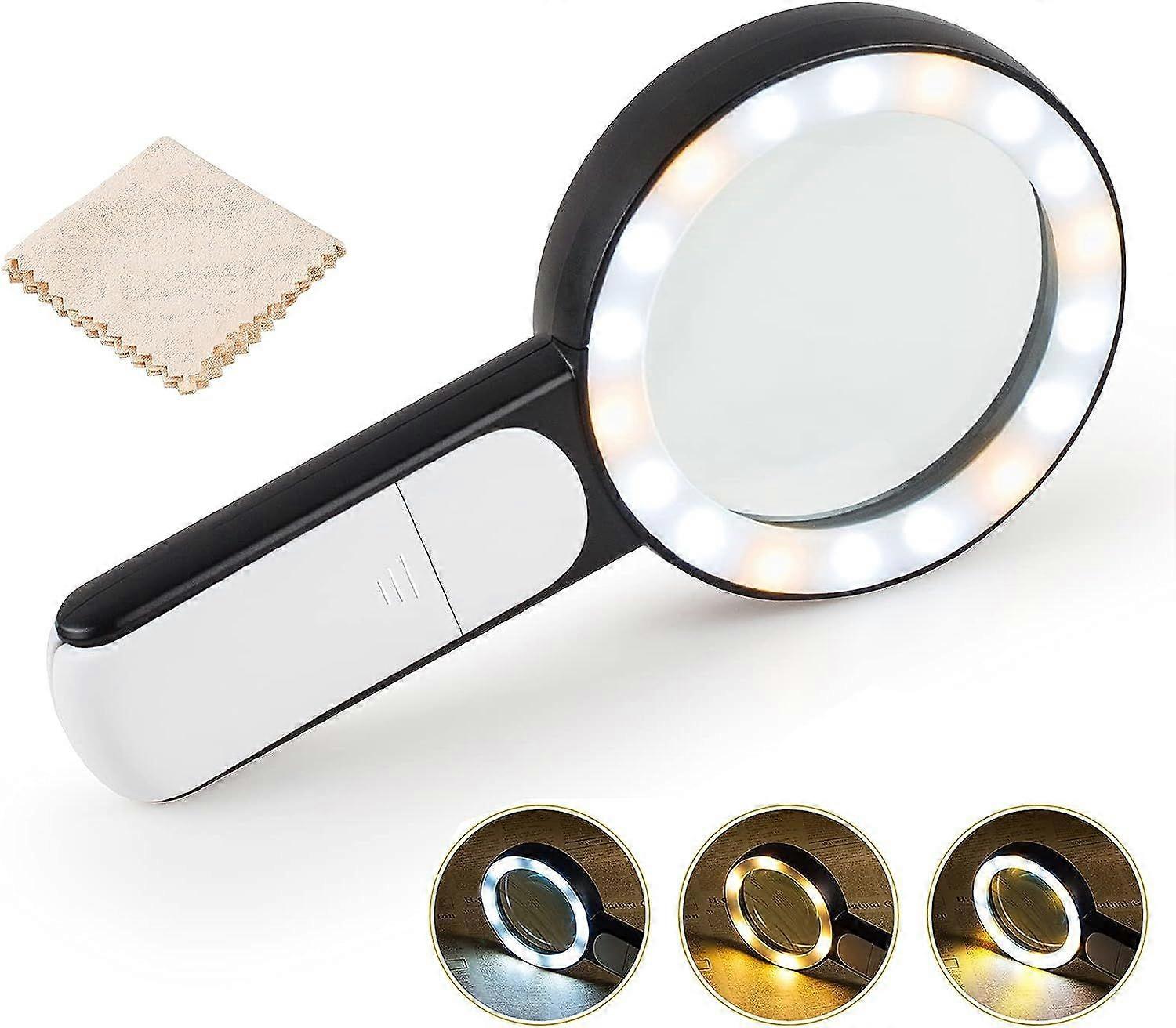30X Handheld Magnifying Glass with 18 LED Light - High Clarity Reading Magnifier