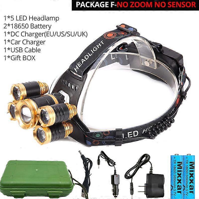5led T6 Headlamp, 8000lumens, Powerful Torch with 18650 Battery, Ideal for Camping and Fishing