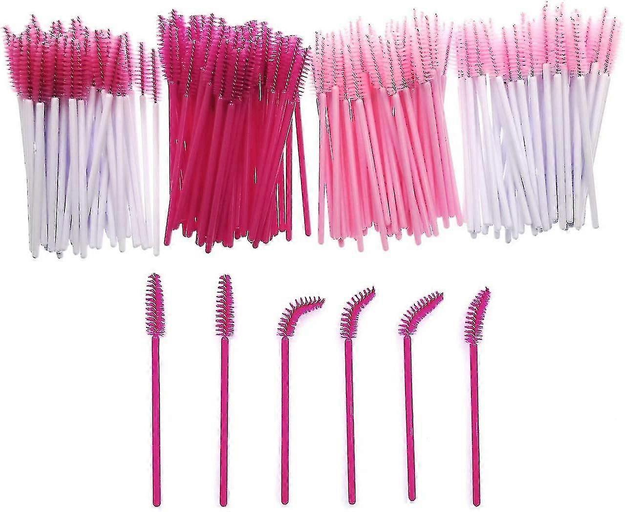 200 Piece Pink Plastic Mascara Applicators and Eyelash Extension Brushes for Eyebrow Application