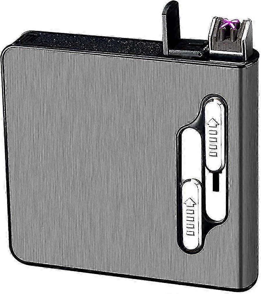 Cigarette Case with Rechargeable Dual Arc Lighter, Auto Eject Design (Black)