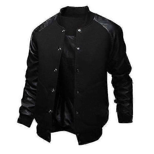 Men Baseball Varsity Letterman Jacket Pu Leather Bomber Coat