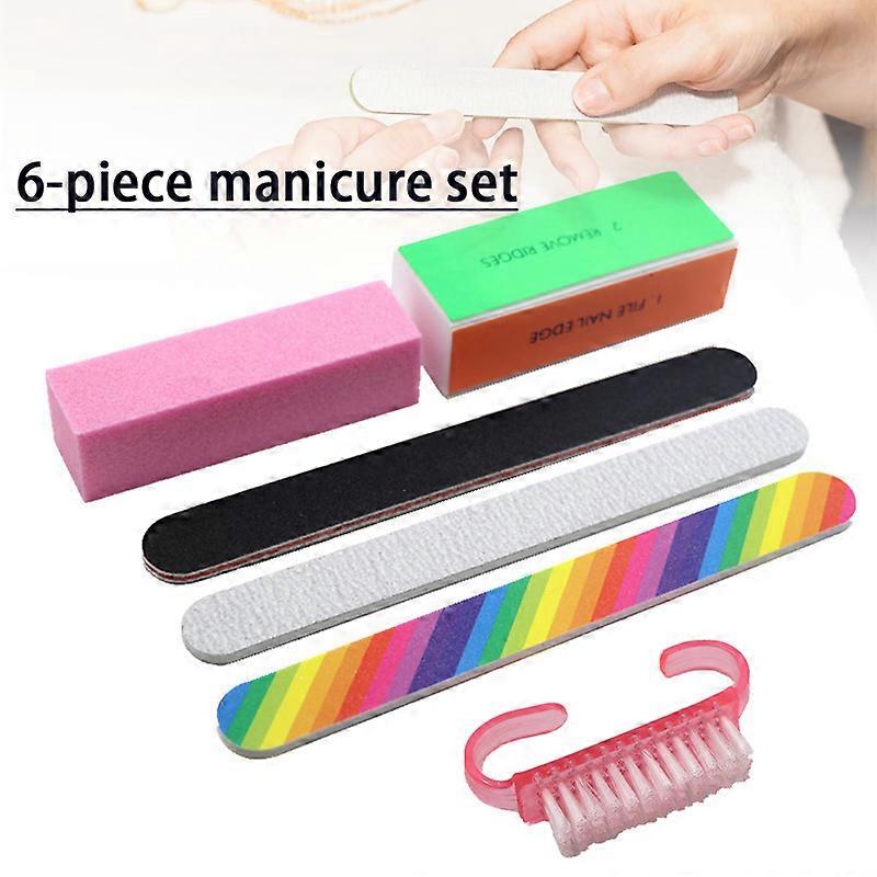 6Pcs Manicure Nail File Kit Dupla Face Nail File e Rectangular Nail Buffer