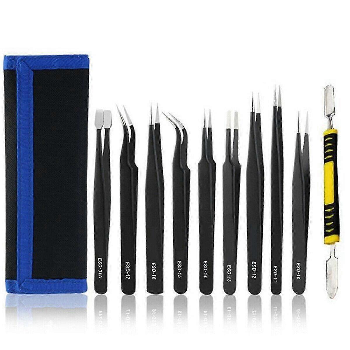 10x ملاقط مجموعة الفولاذ المقاوم للصدأ ESD10-17 مدبب ملاقط نموذج صنع منحني تشريحي W