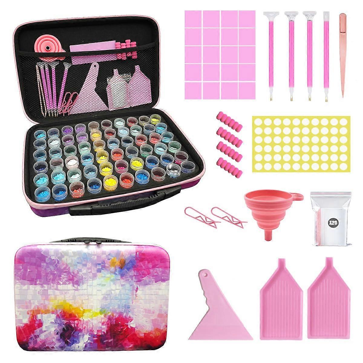 60 Slots Storage Container for Diamond Art Kits for Adults, Bead Storage Boxes for Diamond Painting Accessories and Tools(Pink)