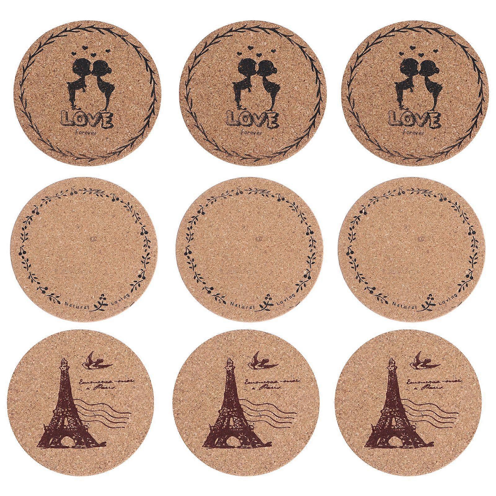 12Pcs Simple Cork Placemat Practical Heat Insulation Mat Home Table Coaster