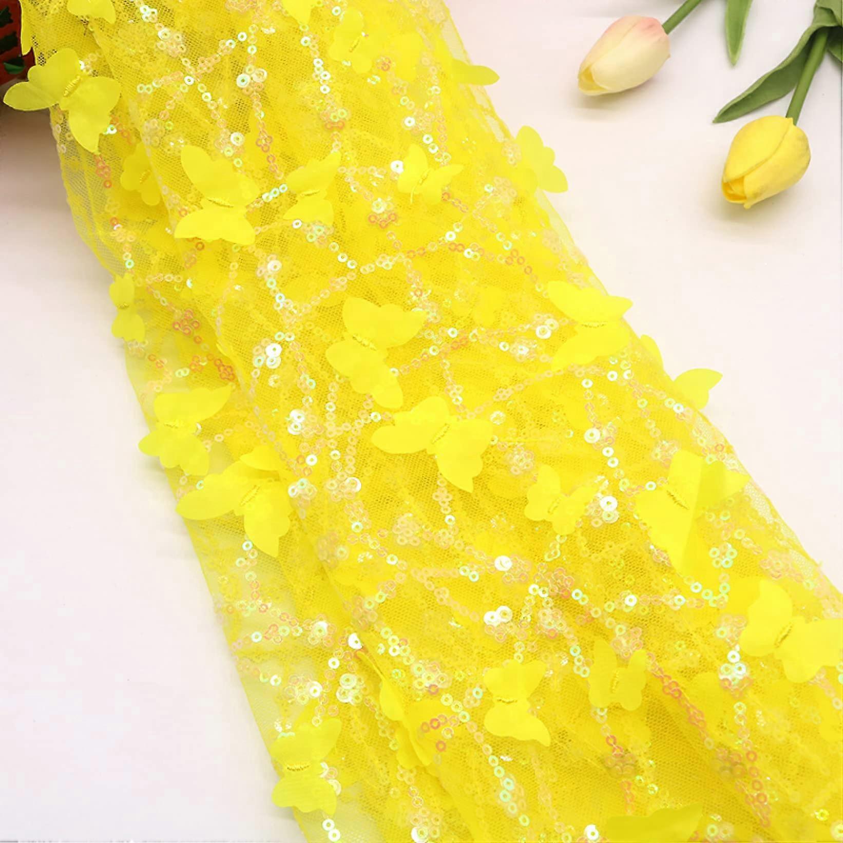 Tulle Organza Fabric for DIY, Glitter Mesh for Crafts Embroidery Sequin Appliques(Yellow)