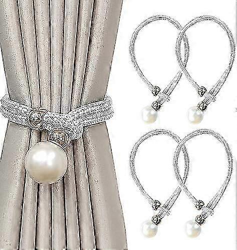 48cm 4 Pieces Curtain Tiebacks, Large Beaded Curtain Holdbacks for Home, Office Etc. Decoration (White)