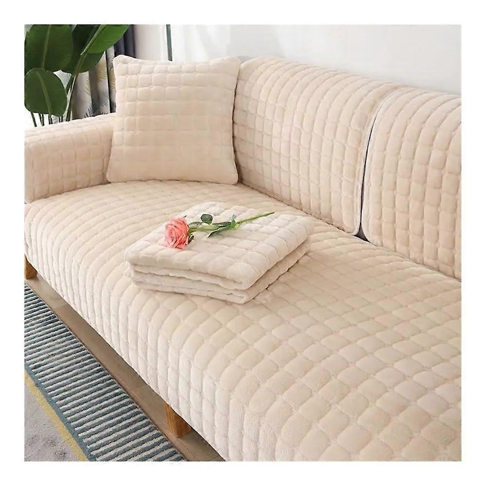 Slipresistant plush sofa cover, modern backrest, beige white, 90x210 cm