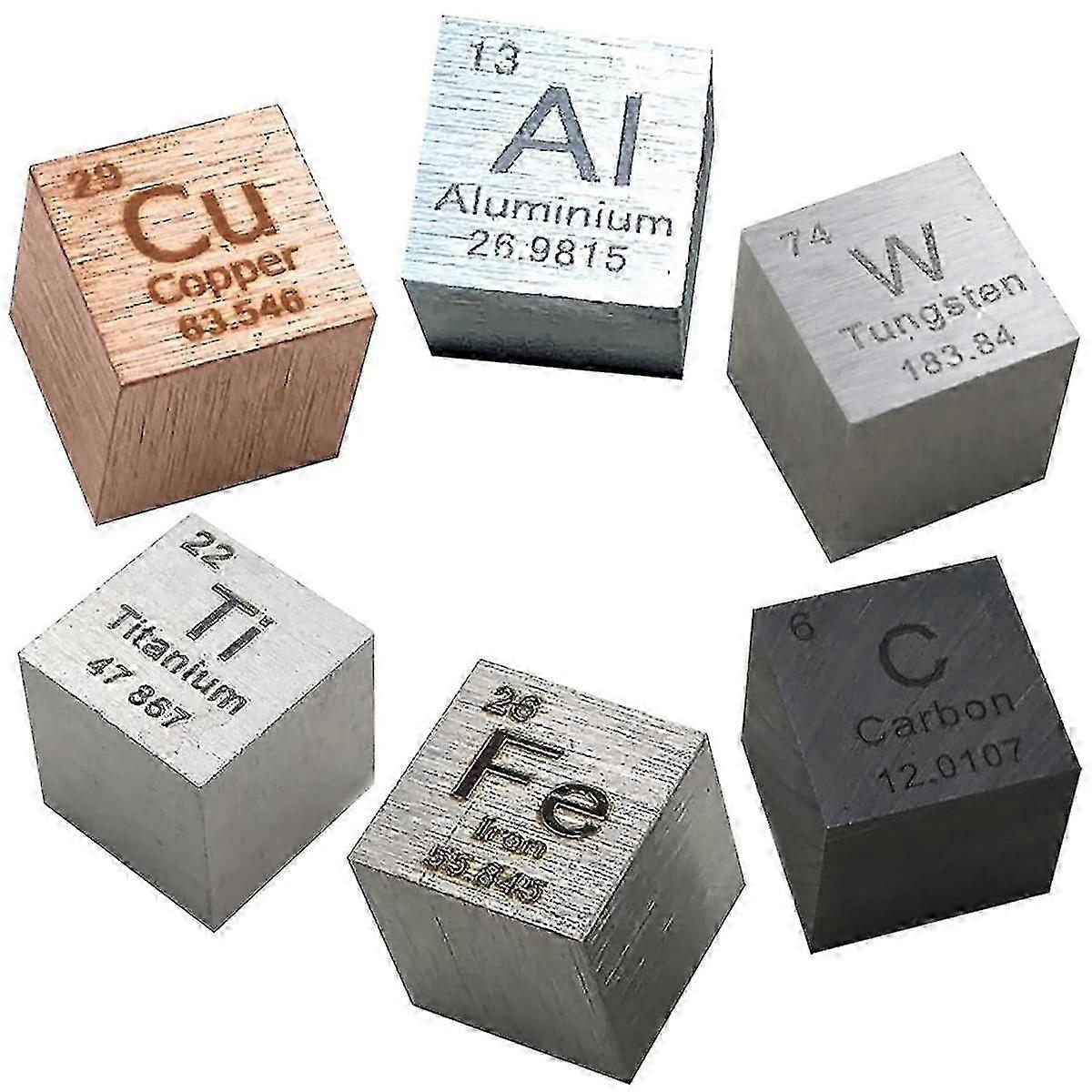 6 Piece Metal Elements Cubes Set - Density Cube Set for Elements Collection - (0.39 Inch/10mm)