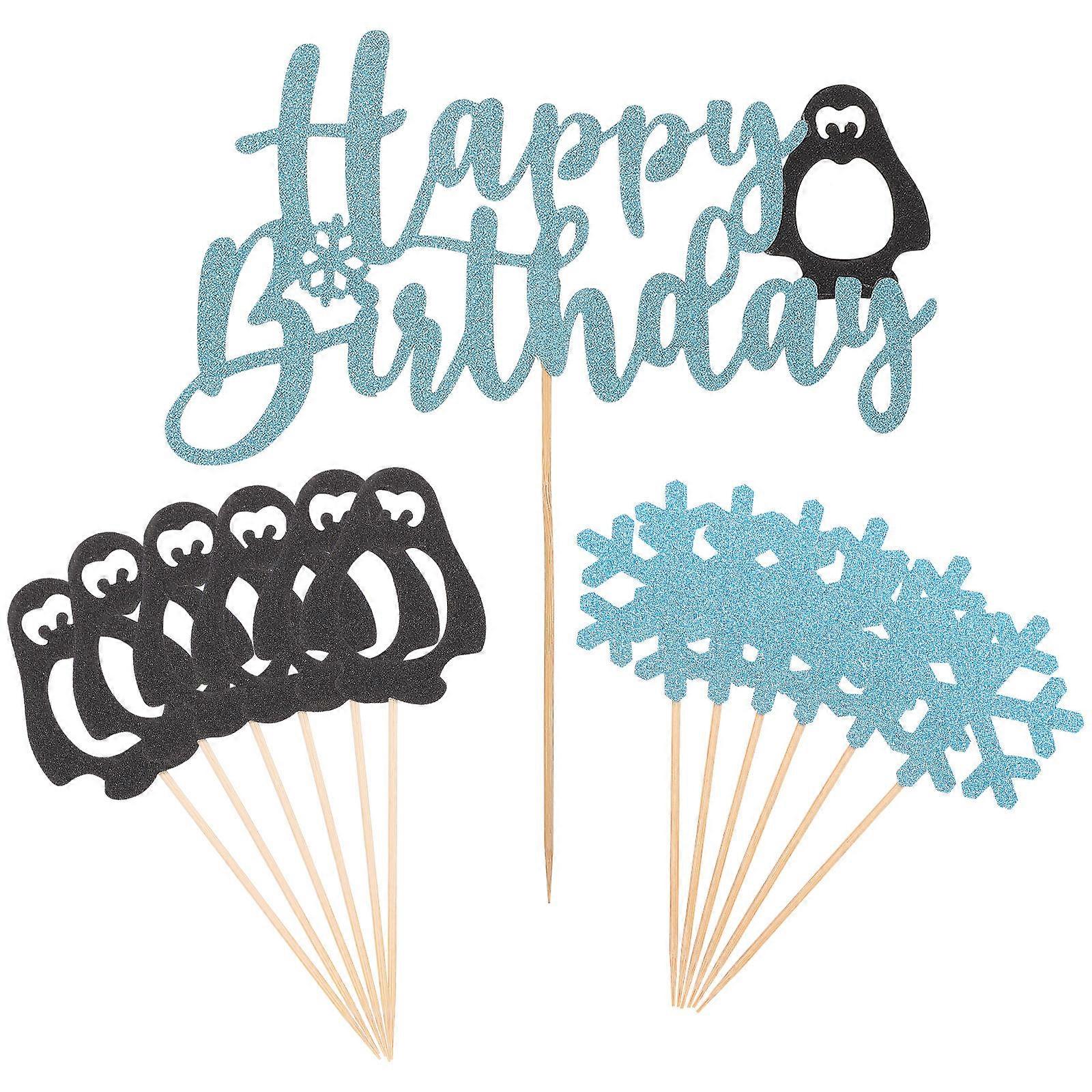 Christmas Cake Toppers Penguin and Snowflake Shaped Lovely Decorations for Parties Assorted Color