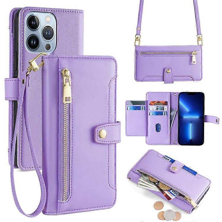 Compatível para iPhone 13 Pro Capa de Celular de 6,1 polegadas Bolso com Zíper Carteira Capa de Couro Anti-queda com 2 Alças