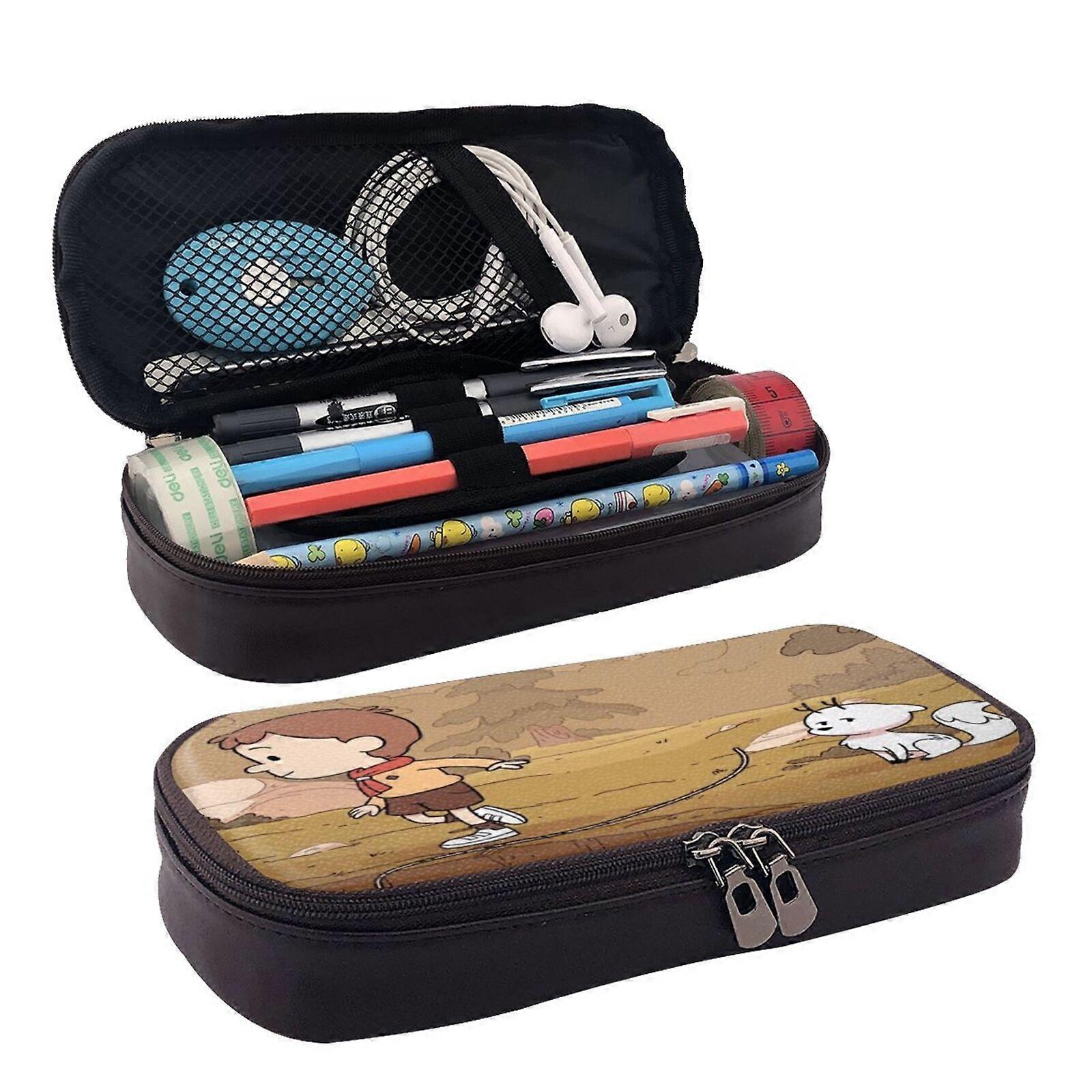 w5     Hilda Pencil Case Multi-Purpose Leather Pouch with Zipper & Elastic Straps v5