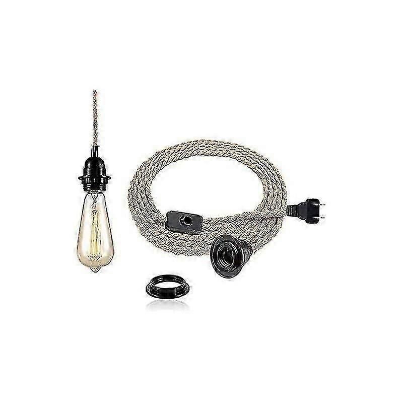 Winter promotion,Vintage 4.5 Meter Hemp Rope Chandelier - Retro E27 Socket with Switch Rope Pendant Lamp for Restaurant Bar Cafe Lighting Use - Bulb N