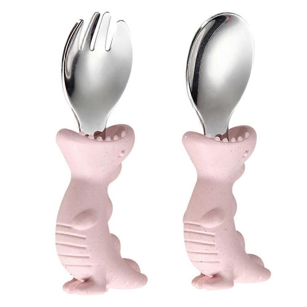 2pcs Spoon Fork Tableware for Learning Self Feeding, Cute Dinosaur Design, Lightweight Heat Resistant Easy to Clean