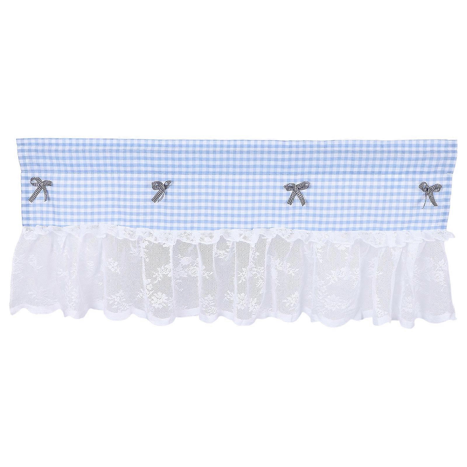 Farmhouse Curtains Blue 106x45cm Grid Lace Modern Window Decoration for Home Kitchen 1Set