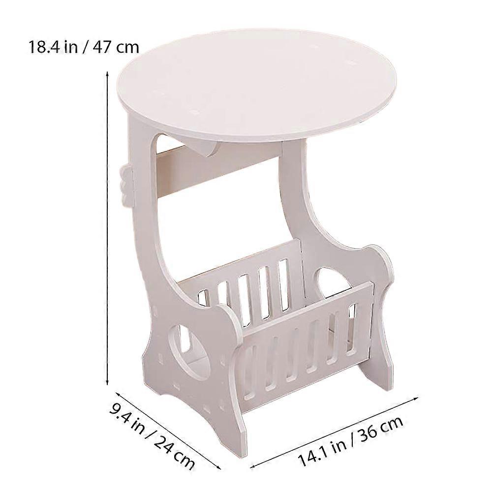 Circle Coffee Table Modern White Mini Side Table for Living Room Sofa Bed Side Table with Storage Small Size 1Pcs