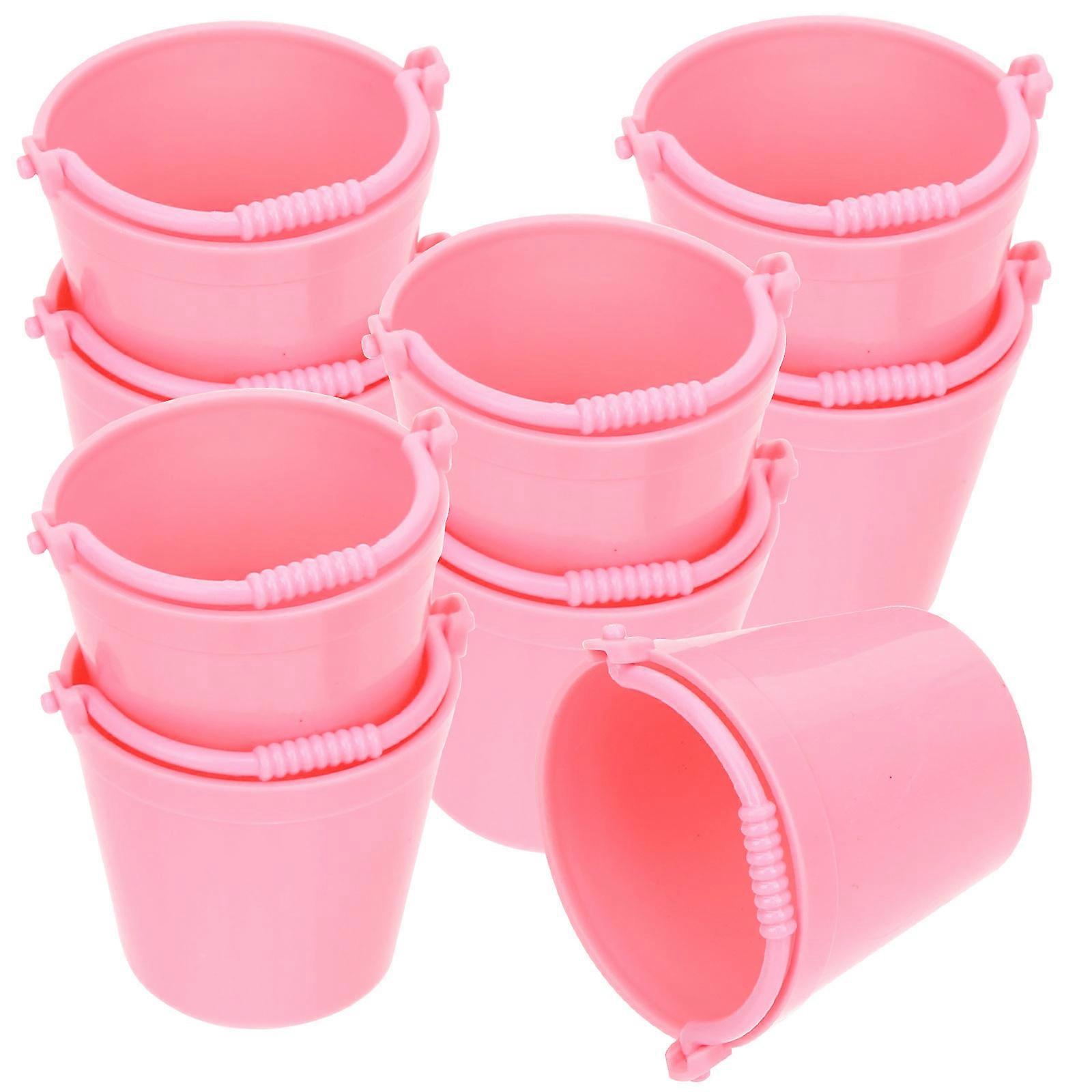 15pcs Mini Gardening Buckets Pink – Small Buckets for Dollhouse Decor, Playroom & Micro Landscape Accessories