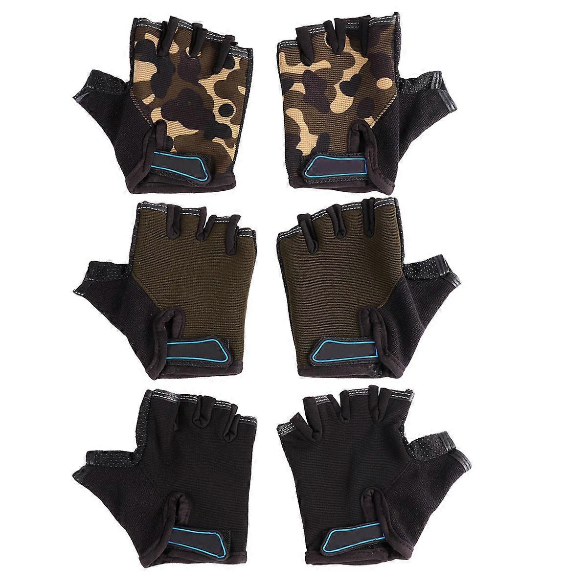 Child Cycling Kids Biking Increased Half Finger for Riding Jogging 3 Pairs Camouflage