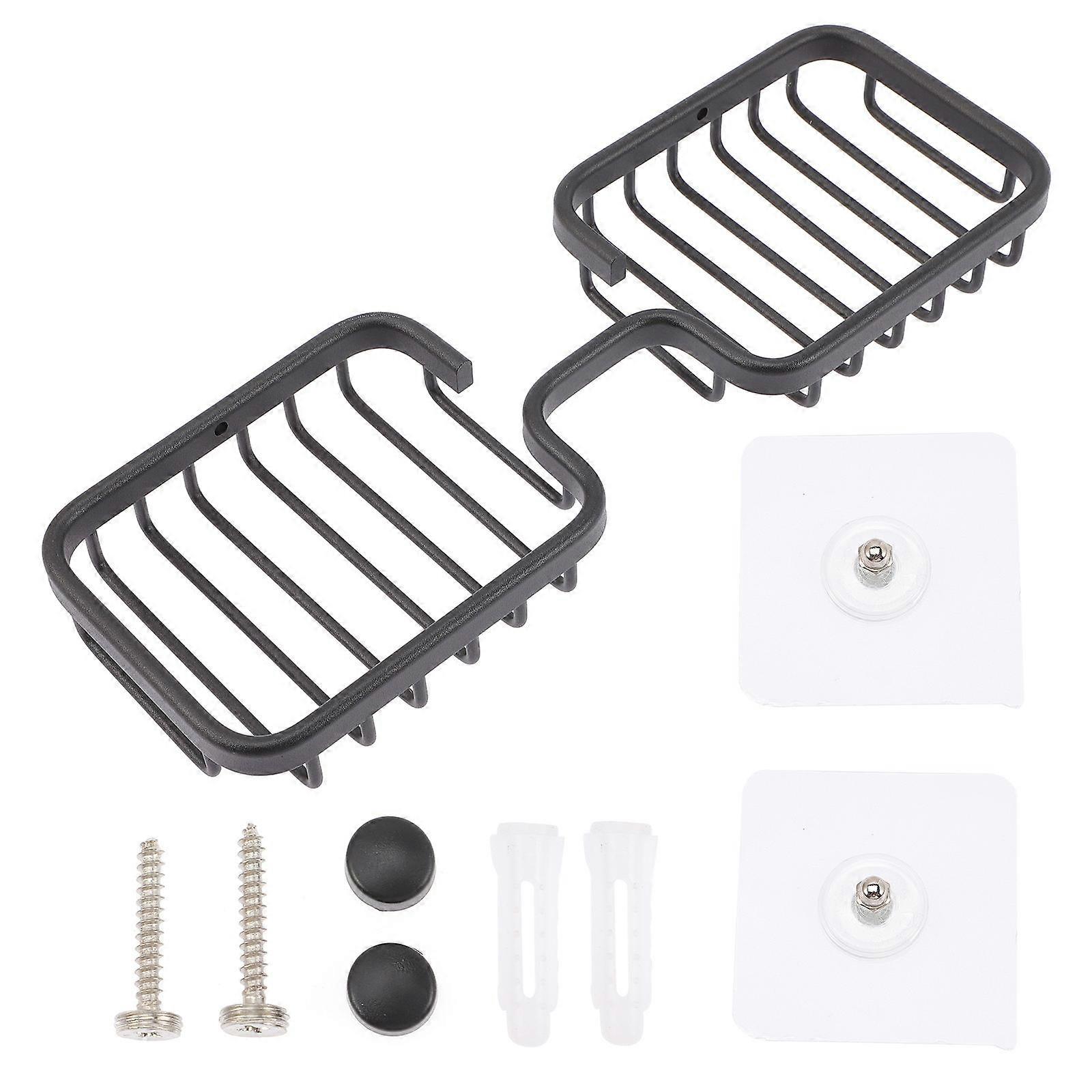 Wall Soap Holder Bathroom Soap Storage Rack 30x9cm Black Square Elegant and Simple 1Pcs