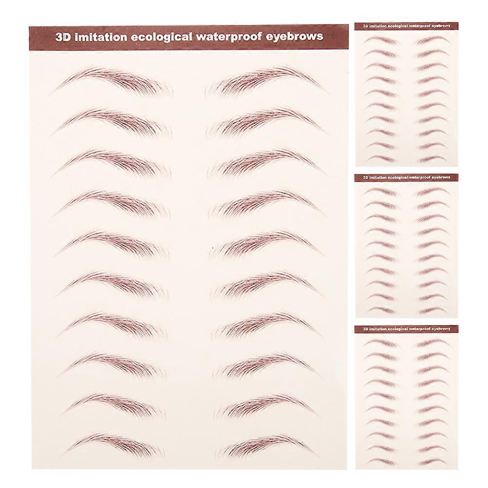 Eyebrow Stickers 4 Sheets of Temporary Hair Like Brow Transfers for Women, Water Activated Easy Application, Natural Adhesive Look