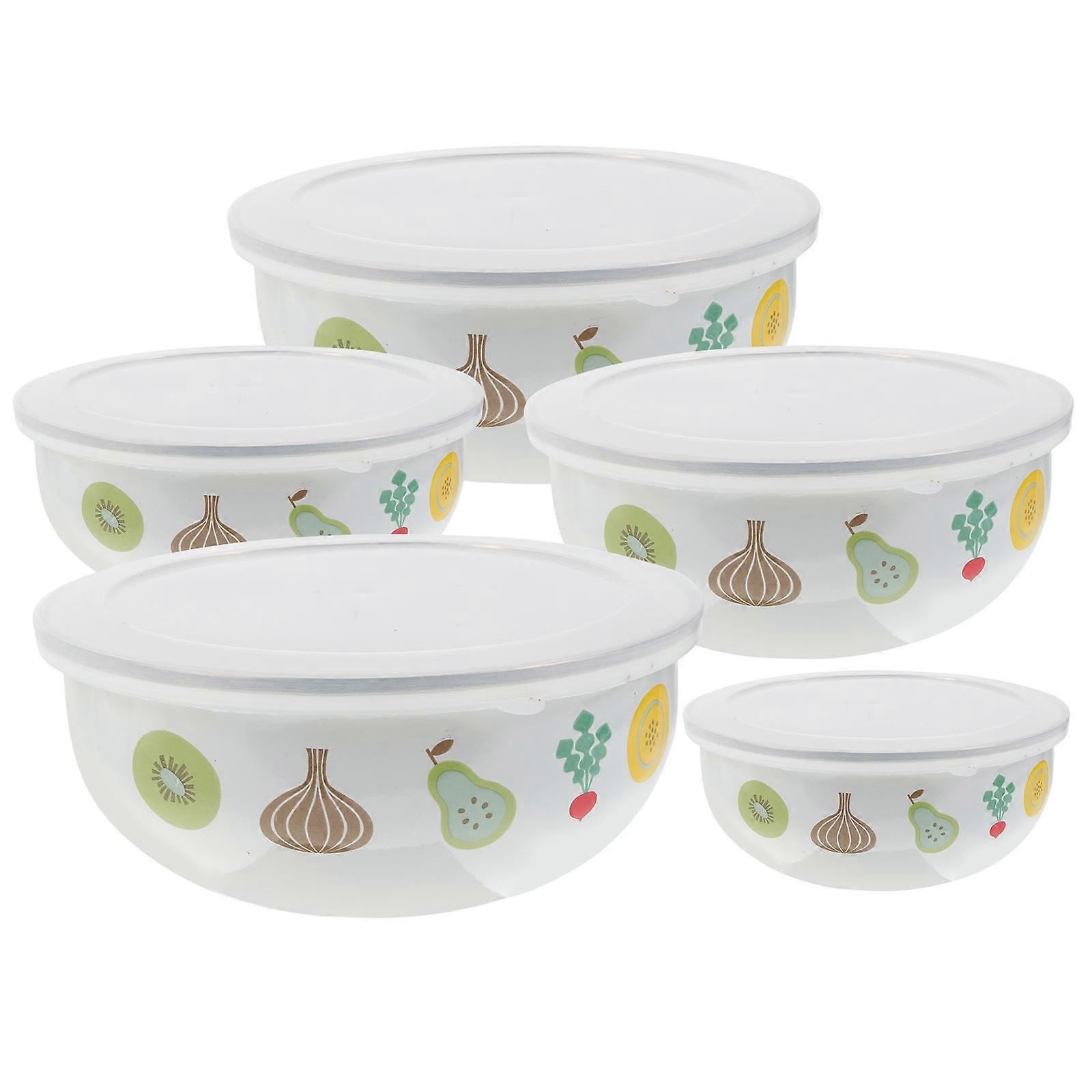 Round Enamel Salad Bowl Set with Lids – Freshkeeping Storage Bowls for Soups, Salads, Noodles – Easy Clean Practical Kitchenware