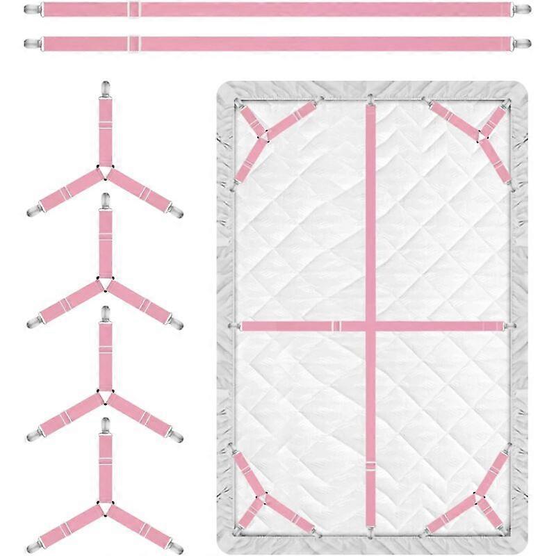 Set of 4 Pink Sheet Fixing Bands, 3-Way Adjustable Sheet Fixing Pliers, Bands, Elastic Triangle Pliers