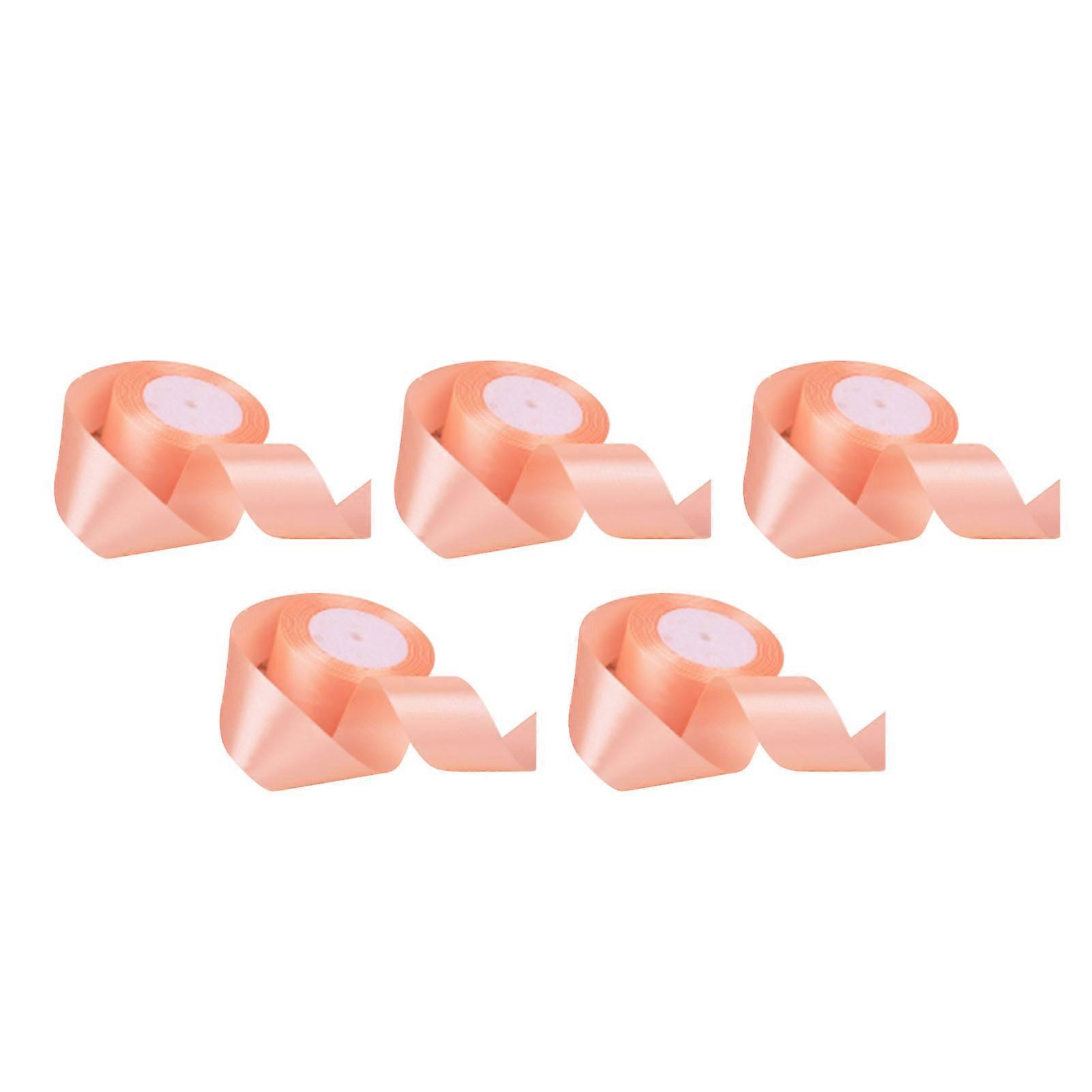 Lot de 5 rouleaux de ruban satin double face de 4 cm de couleur unie pour emballage cadeau artisanal et bricolage, couleur champagne