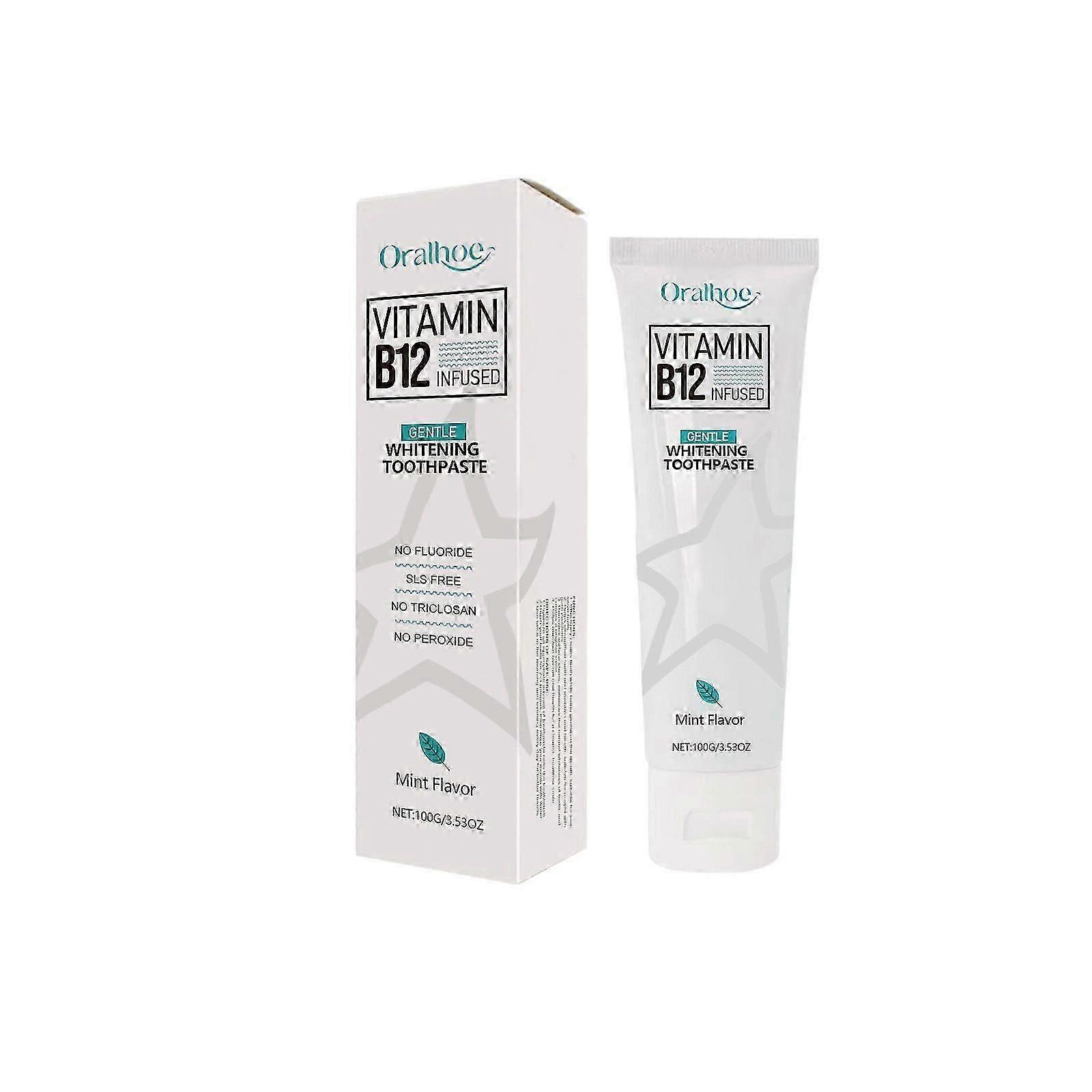 Vitamin B12 Whitening Toothpaste, Deep Cleansing Toothpaste, Fluoride-Free Formula for Sensitive Teeth, Gentle and Effective Formula, Mint Flavor