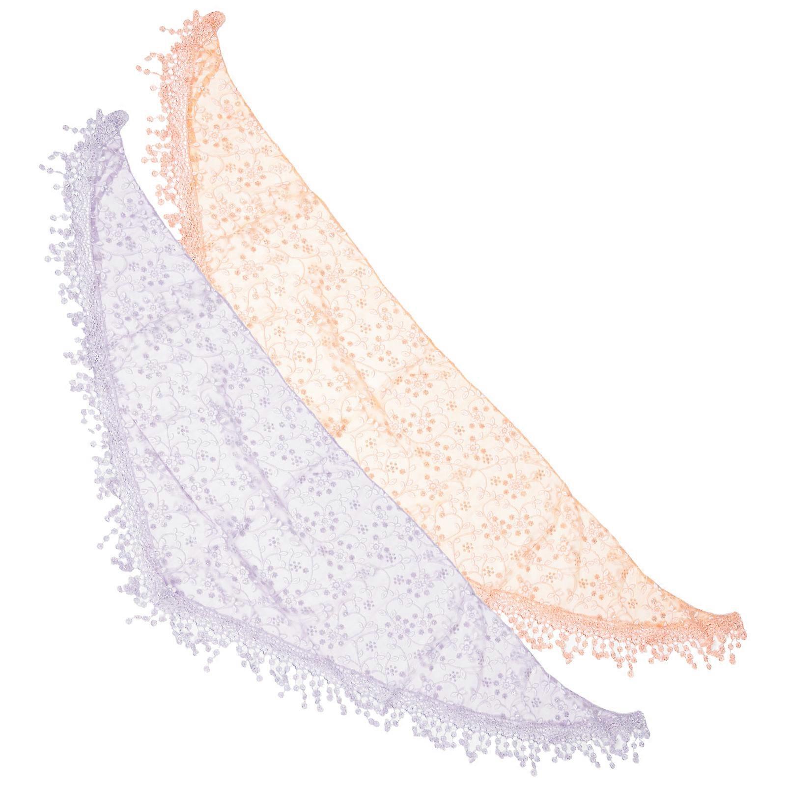 צעיפי תחרה נשים פרנזים צעיף לעטוף וינטג' פרחוני תחרה צעיף מסיבת אביזר סגול בהיר 2 סט