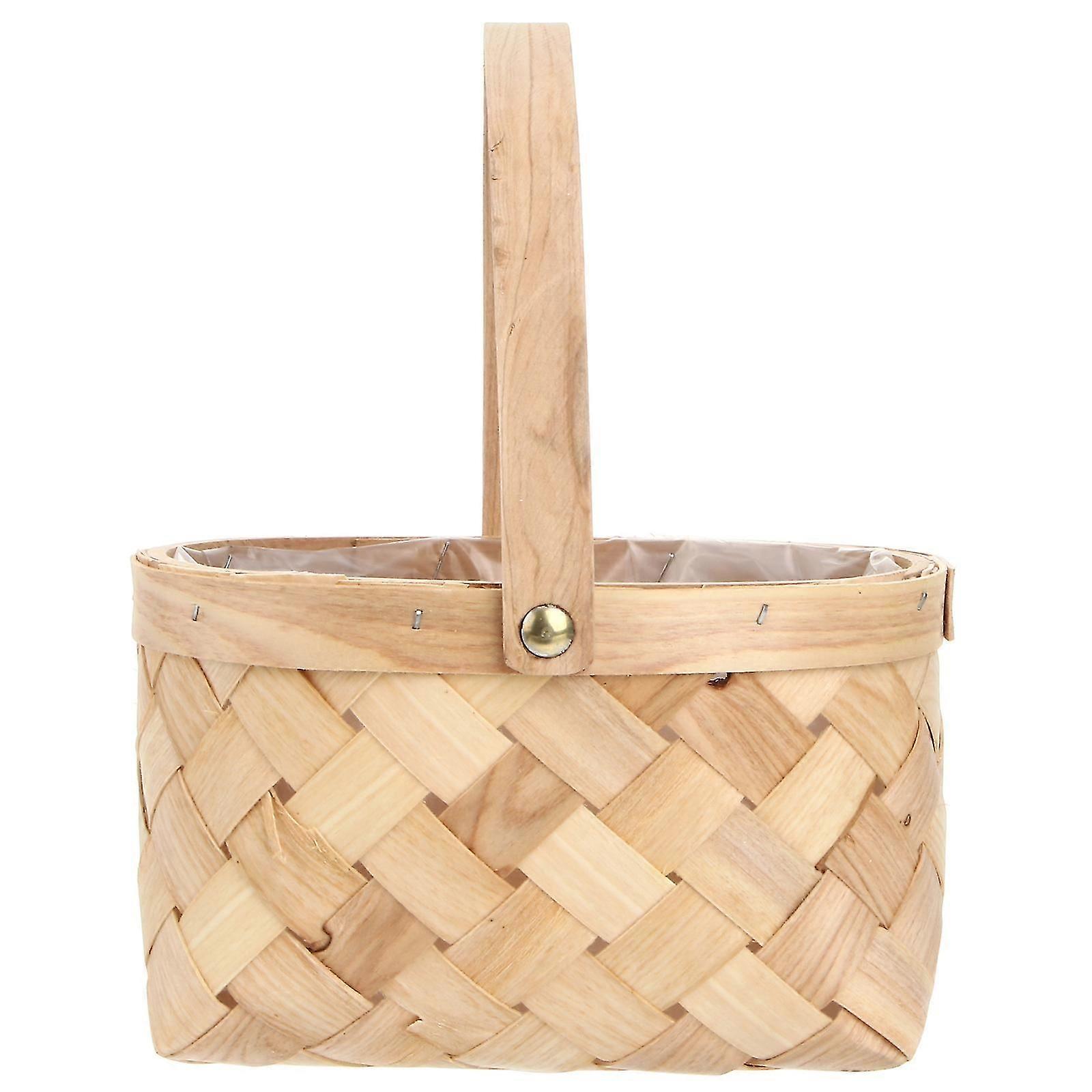 Portable Handmade Rattan Storage Container Storage Basket Houseware Storage Basket Wooden Woven Storage Basket with Handle(Medium)