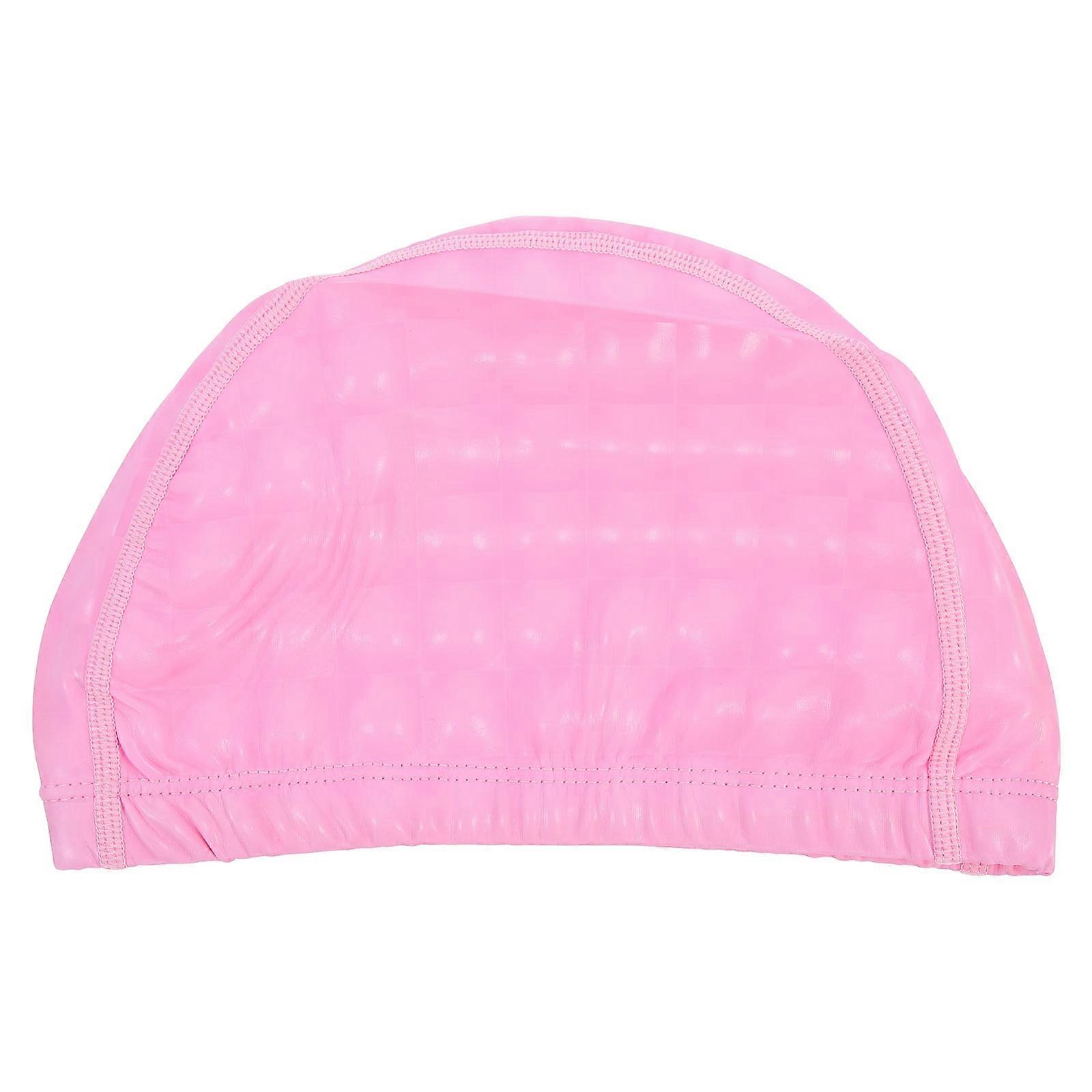 Swimming Hat Waterproof Pu Elastic Design Pink 24.5X16CM Protect Hair 1Set