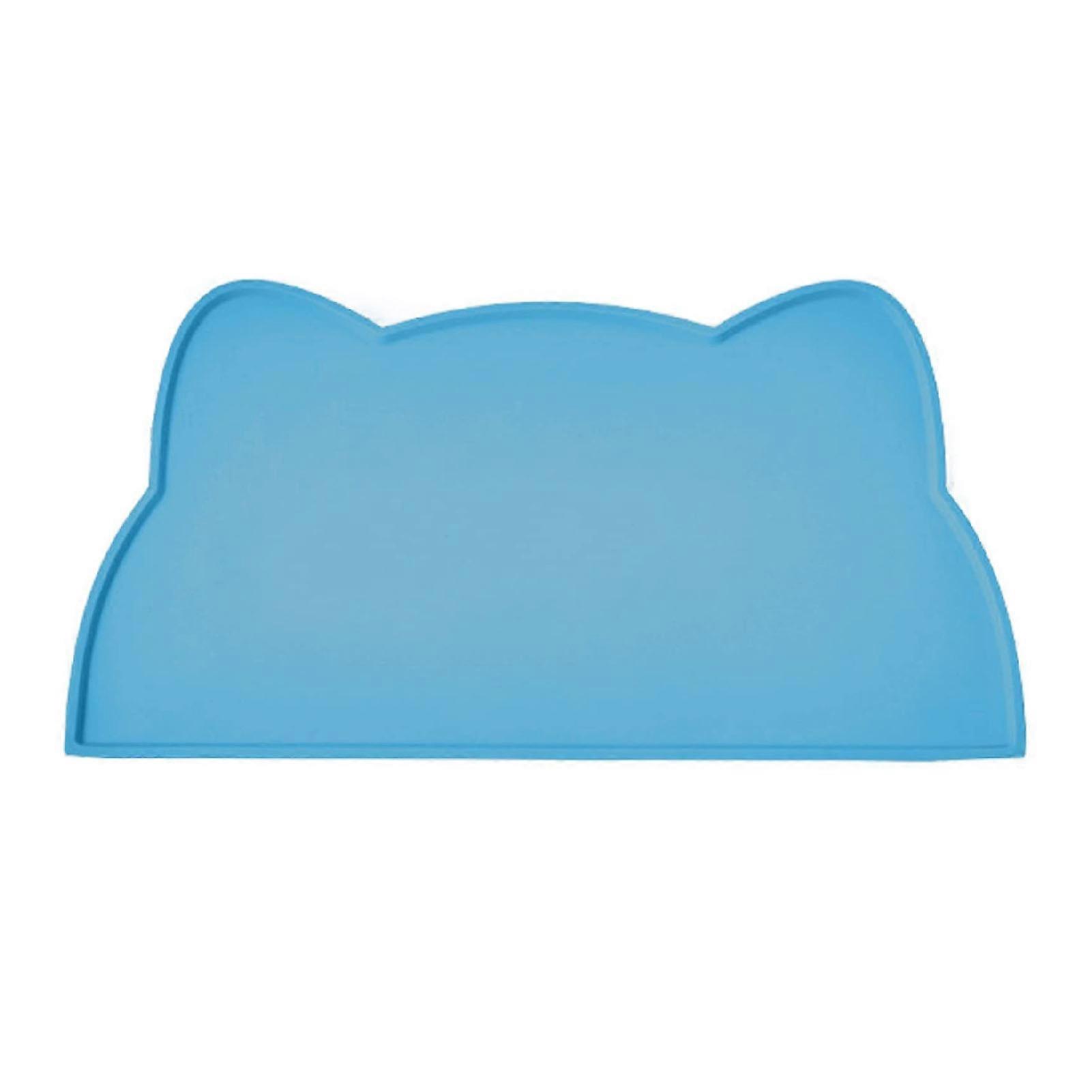 Cat Bowl Mat 17.3in Long 9.8in Wide Soft Anti Slip Silicone Spill Proof Pet Food Pad for Home Indoor Floor Blue