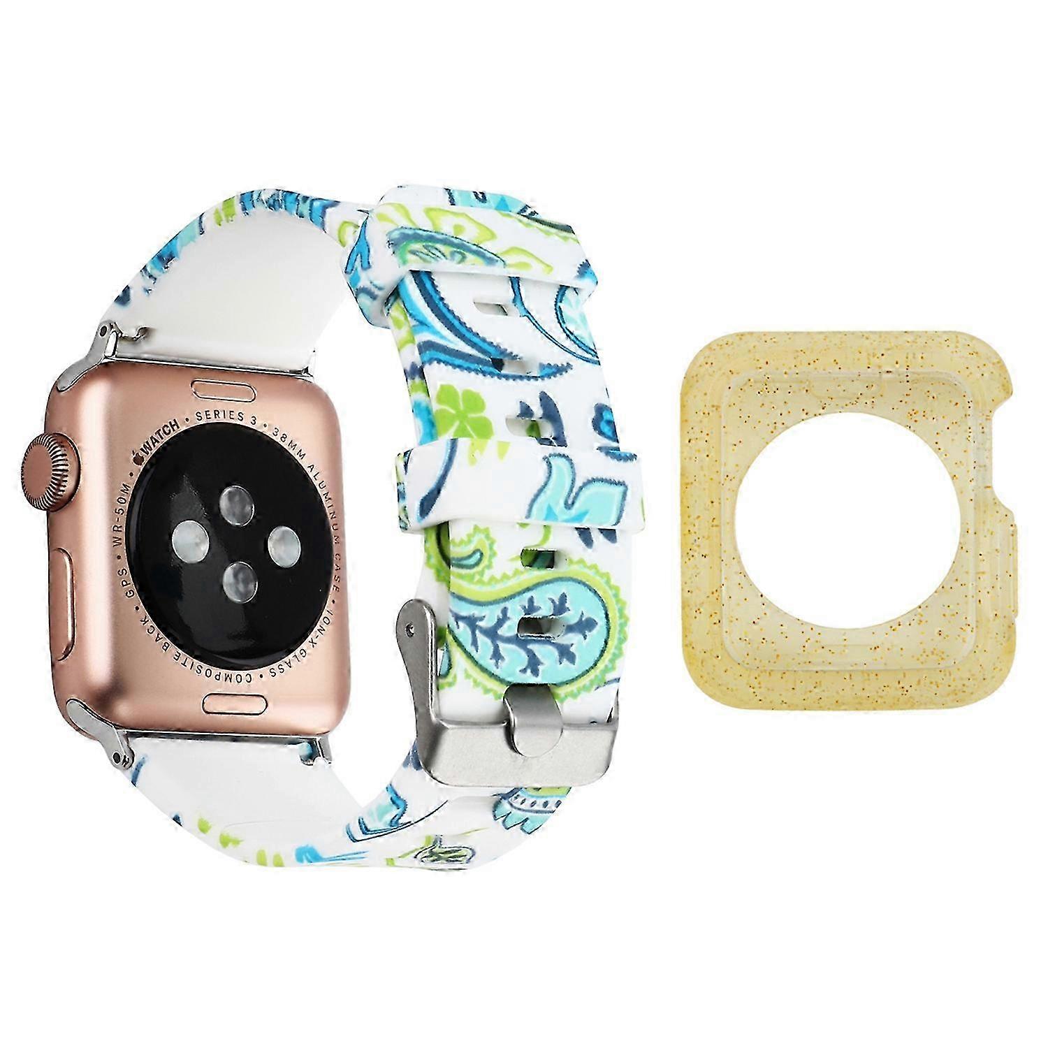 Silicone Strap Pattern Printing Watch Band with Yellow TPU Case for Compatible with Apple Watch Series 1/2/3 38mm