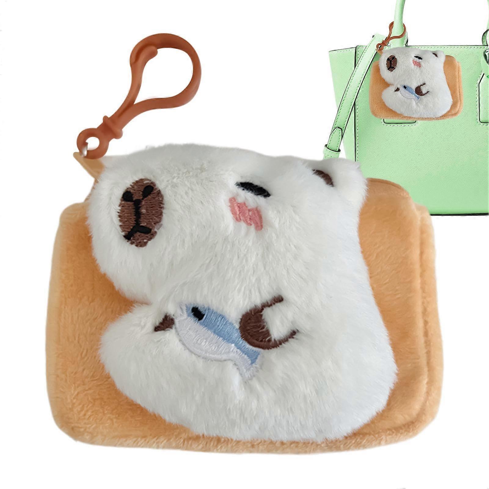 Key Chain Coin Purse Soft Plush Bag for Small Items, Cute White Keychain Holder with Funny Plush Toy Design