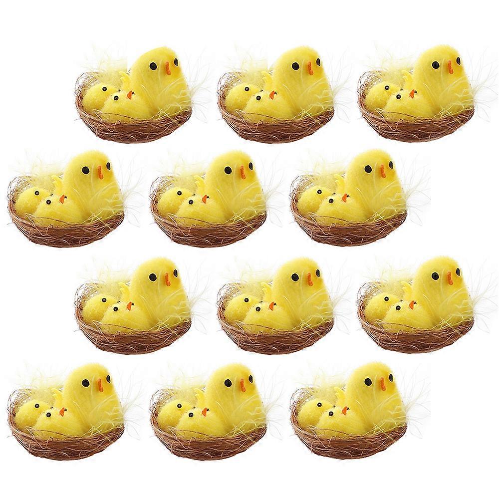 Mini Chicken Decor 12Pcs Yellow Plastic Easter Decoration Simulation Chicken Display Festivewarmth