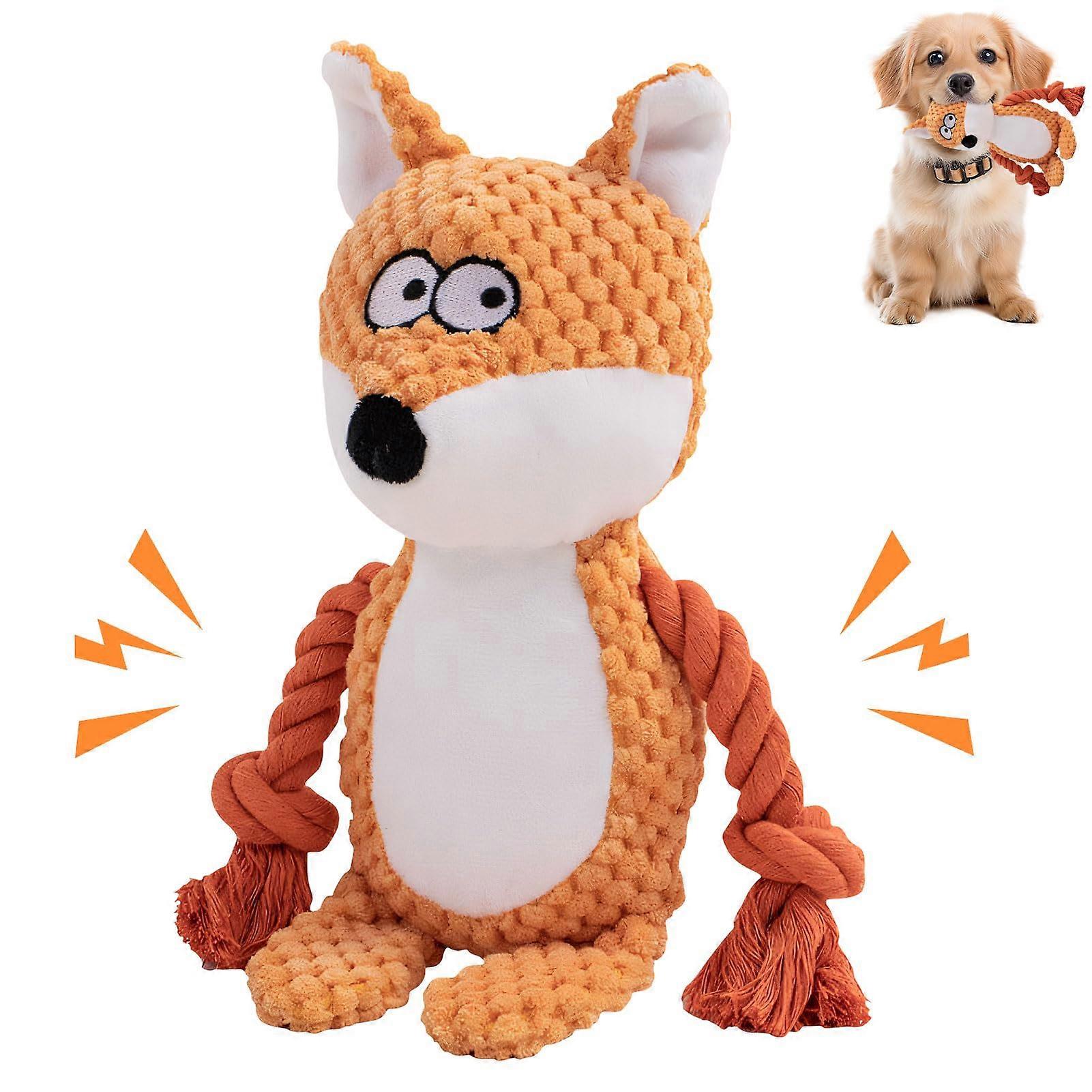 Dog Toy Squeaky Plush Tug Of War Fox For Small Medium Large Dogs Interactive Chew Toy