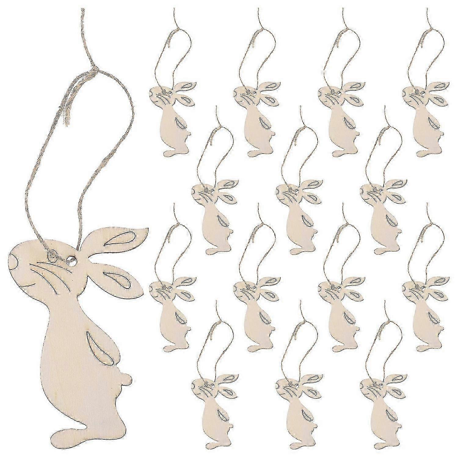 20PCS Creative Rabbit Shape Hanging Wooden Slices - Paintable Decorative Easter Ornaments for Home & Craft Projects