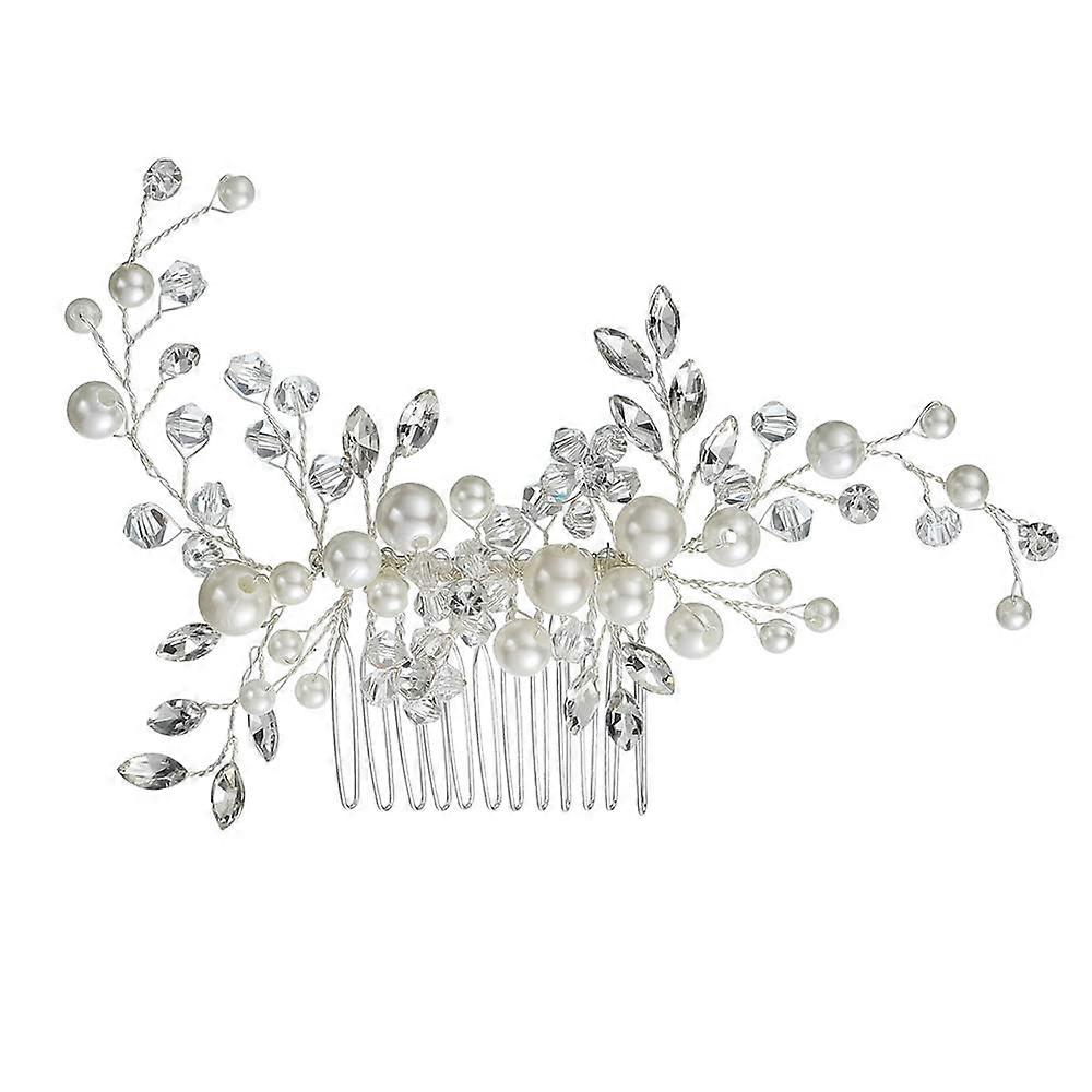 Bridal Hair Comb Flower Leaf Pearl Silver-Plated Handmade Wedding Hair Accessory for Brides